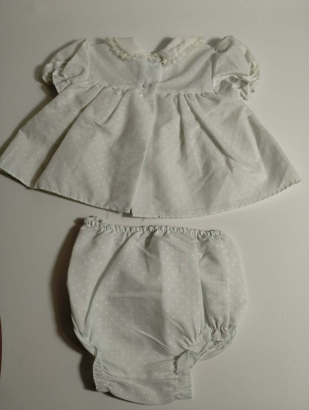 Vintage Cutest One 6-9 M Baby Dress & Bloomers Lt Green White Polka Dots & Lace